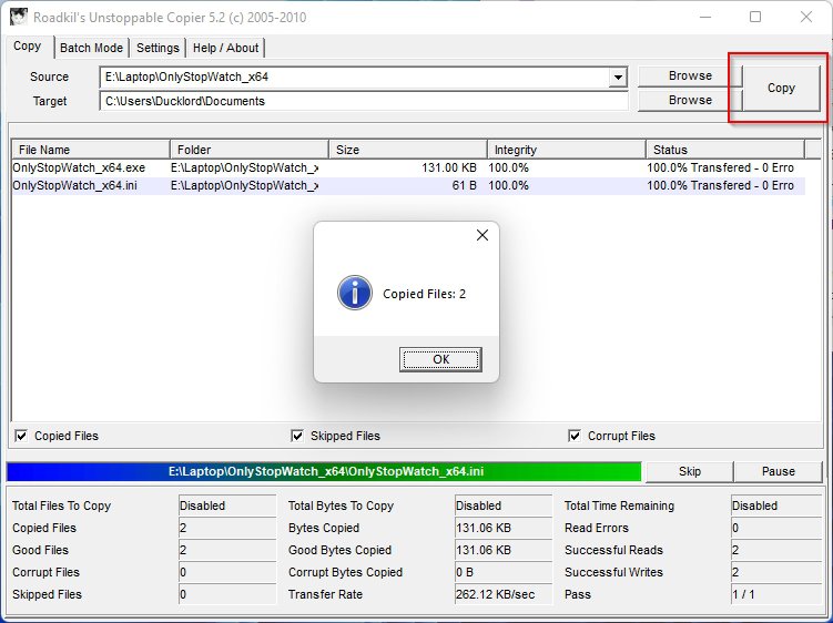 Unstoppable Copier Copied Files Summary