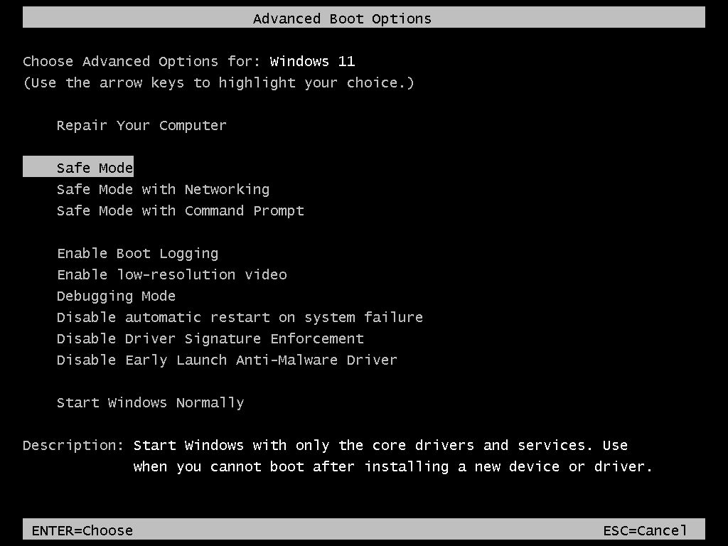 Windows 11 Advanced Boot Options Safe Mode