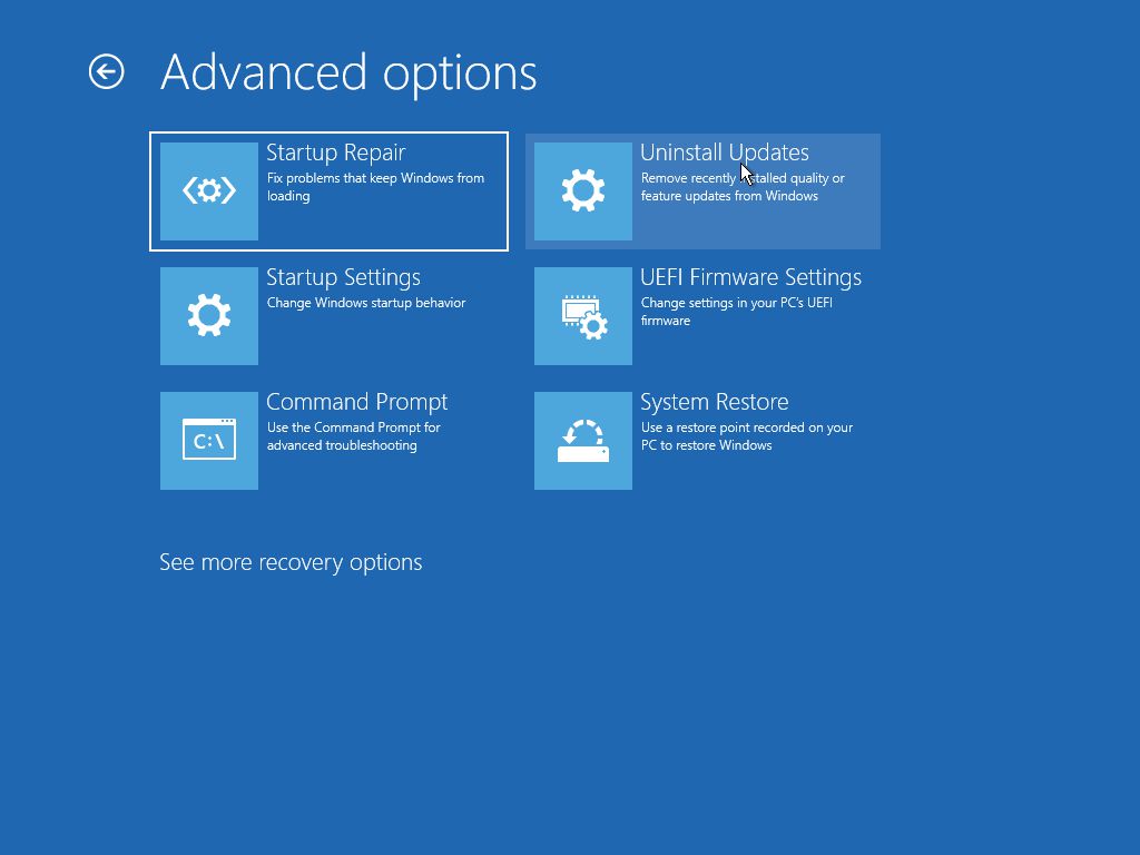 Windows 11 Advanced Startup Options Menu Uninstall Update