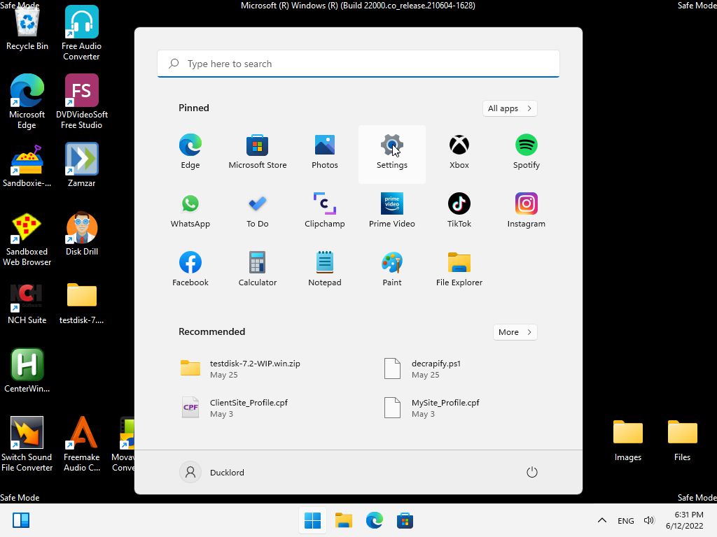 Windows 11 Safe Mode Start Menu Settings Entry