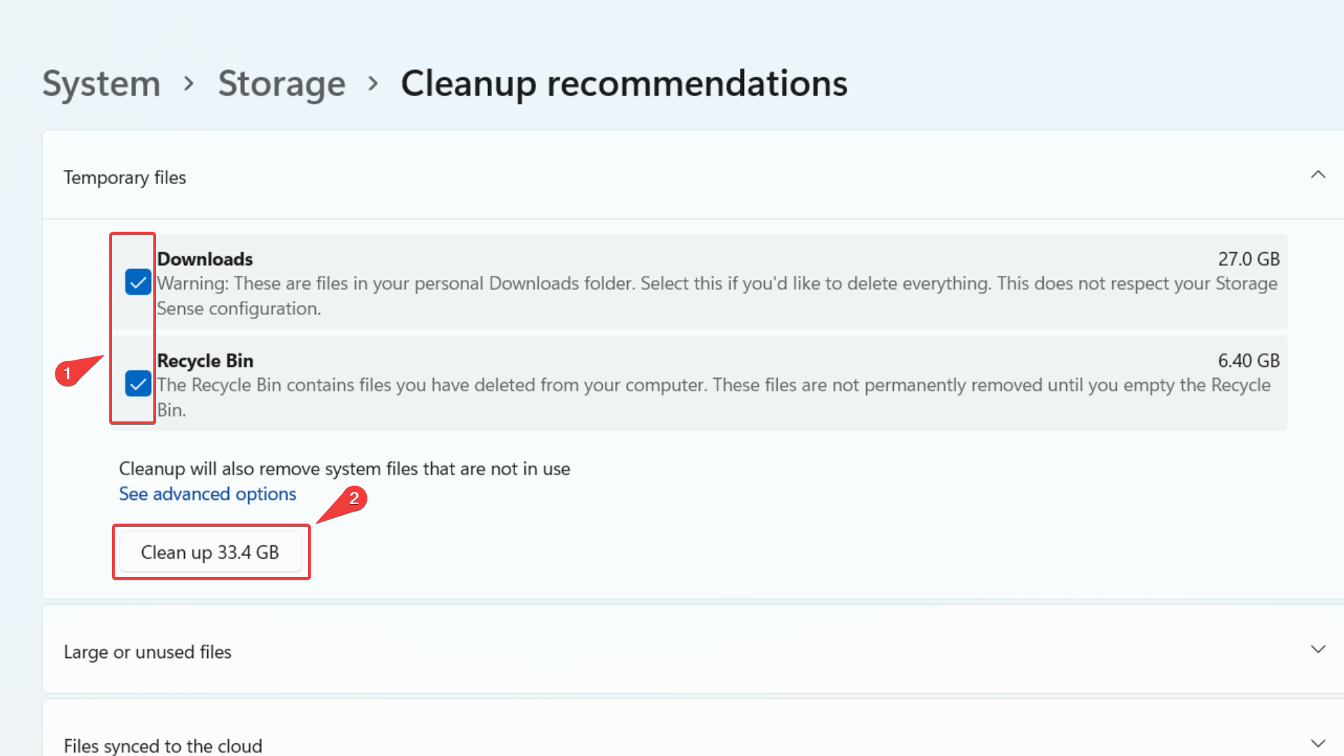 cleanup recommendations