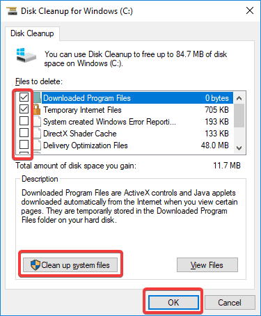 disk cleanup option on windows 10