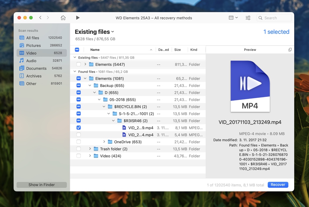 disk drill ring video select