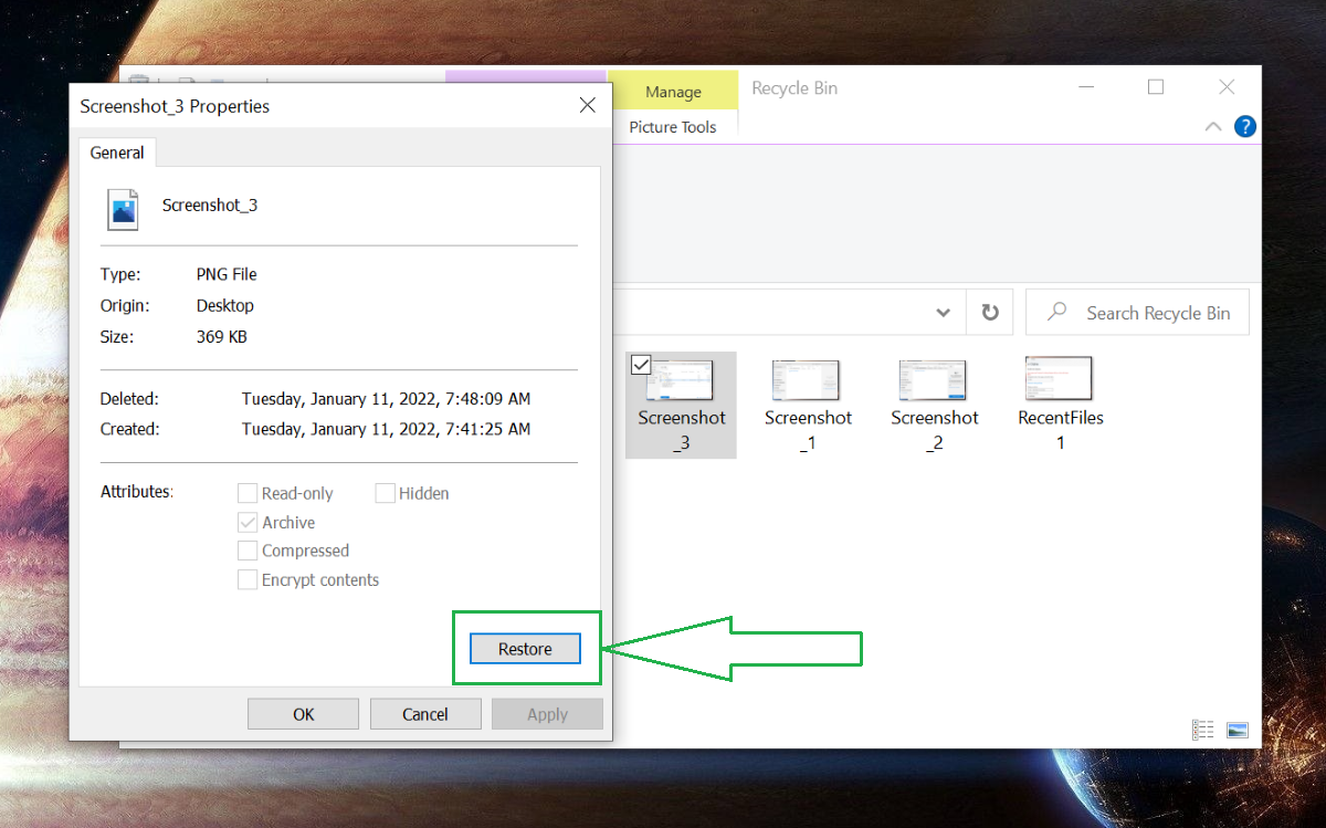 Recover file from Windows Recycle Bin. 