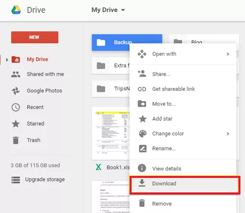 accessing google drive backup