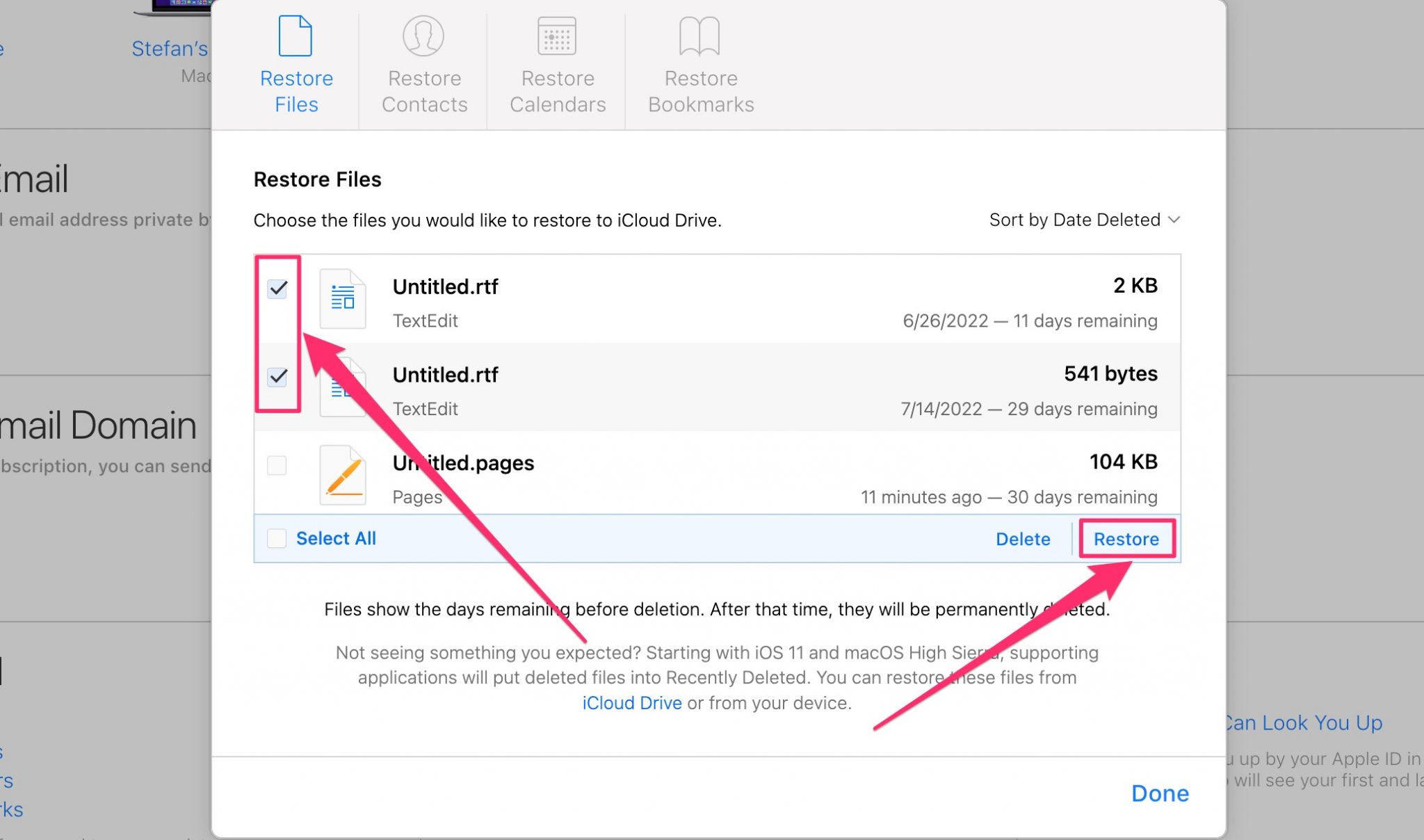 recover deleted files from icloud
