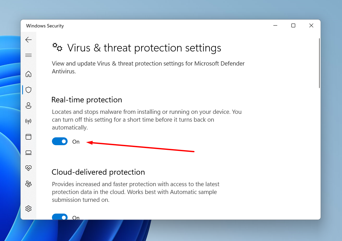 disable real time protection win11