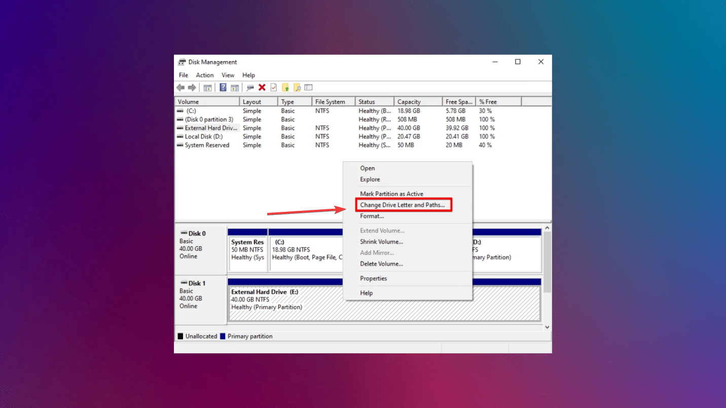 disk management settings