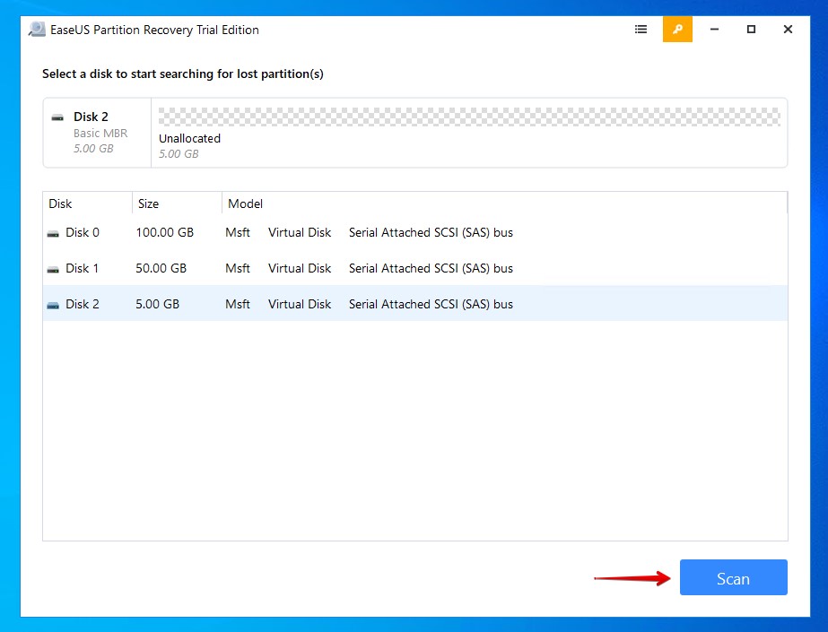 Selecting the drive to scan.