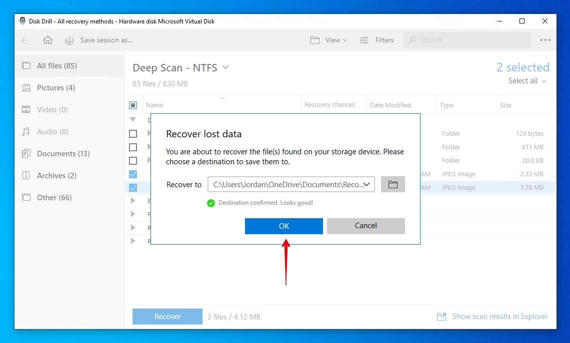 Completing Disk Drill recovery.