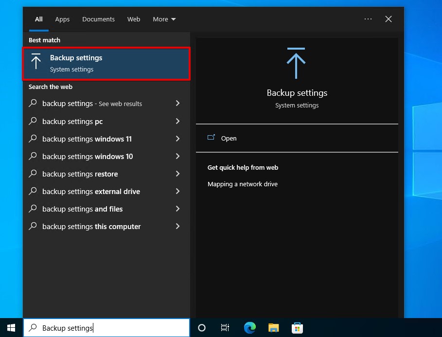 Opening Windows Backup settings.