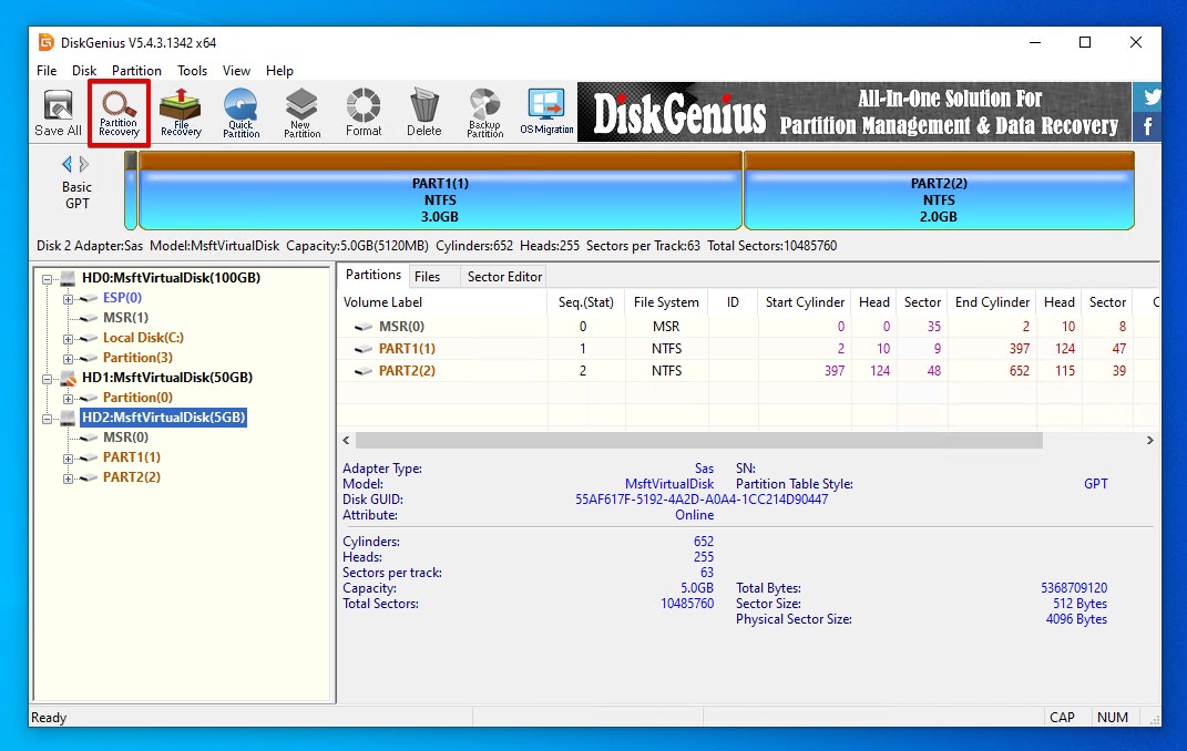 Accessing the partition recovery feature.