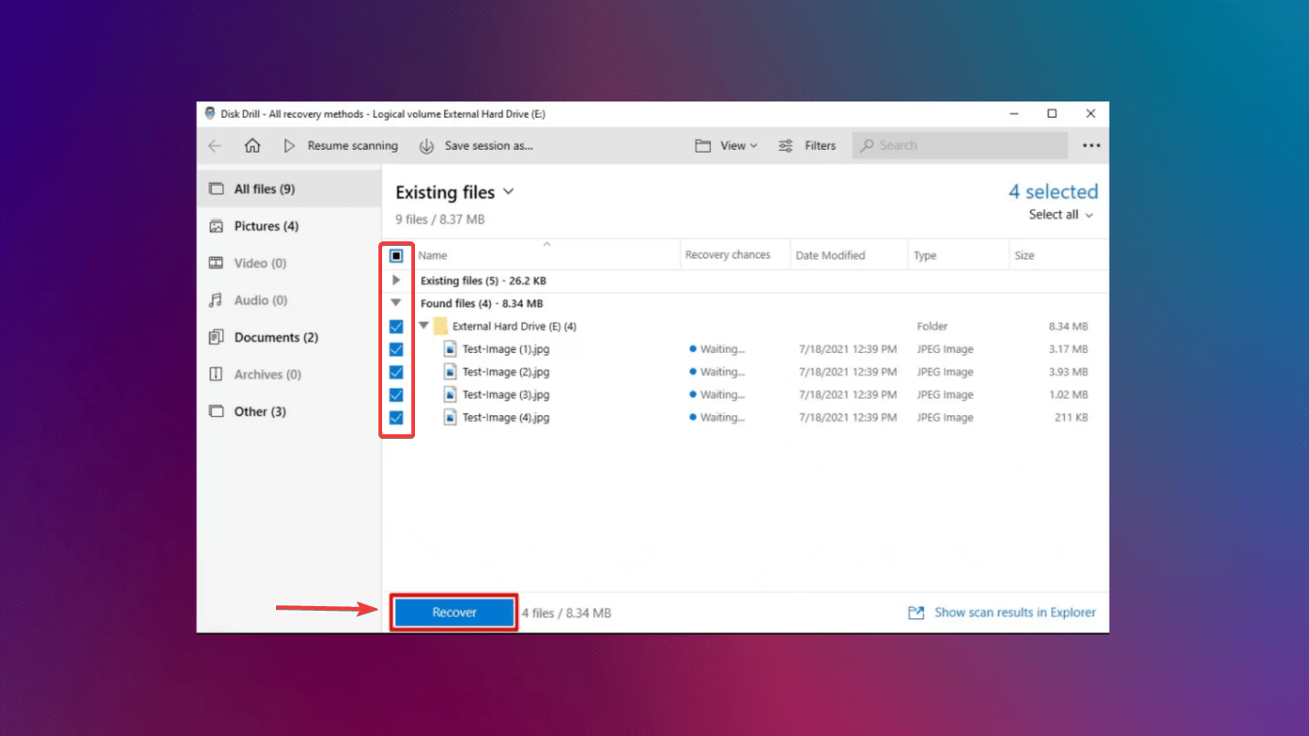 selecting files in disk drill