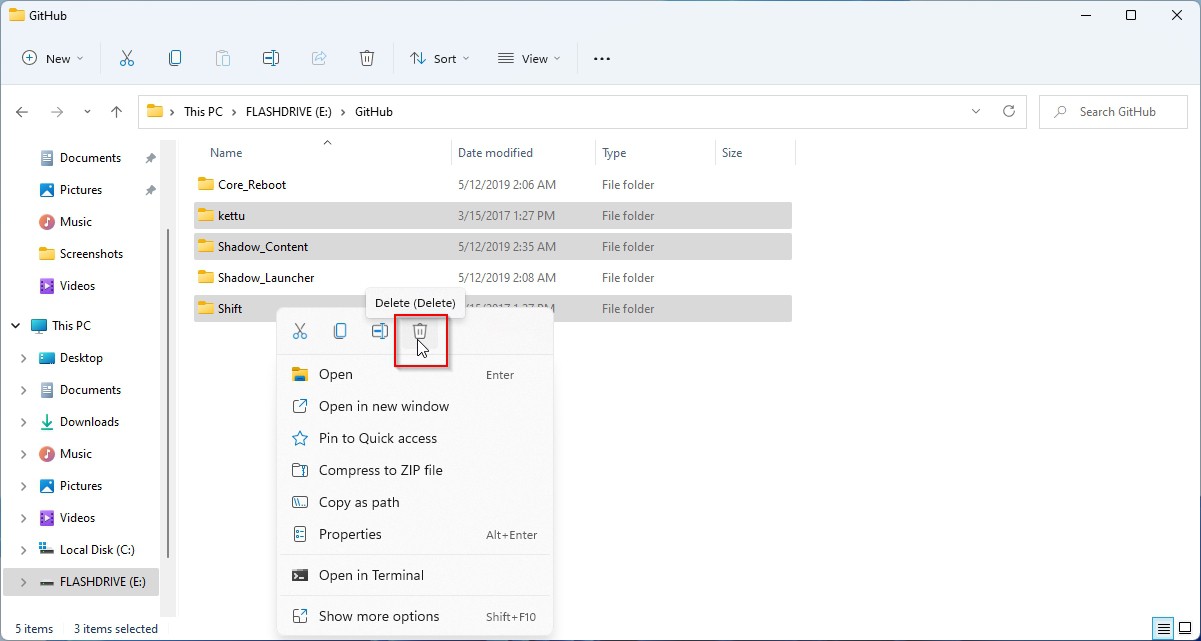 Deleting Content With Windows 11 File Explorer