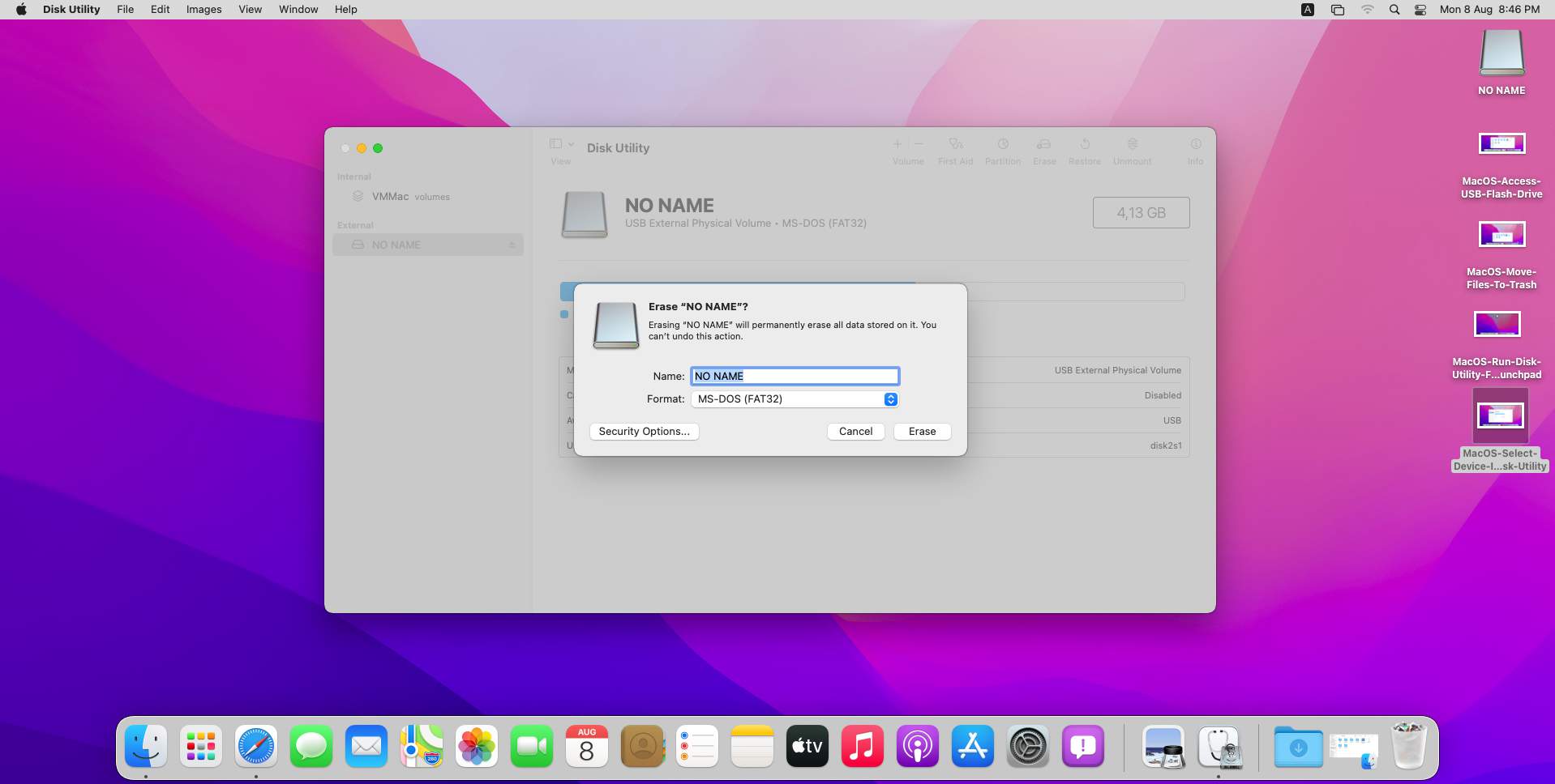 MacOS Disk Utility Erase Selected Device