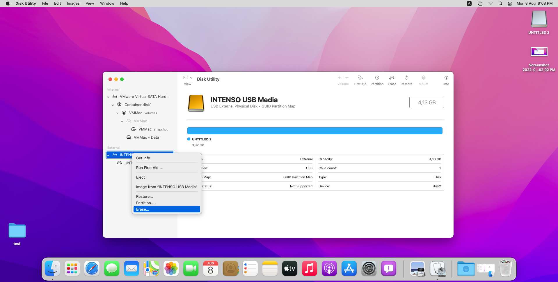 MacOS Disk Utility Right Click Erase Device