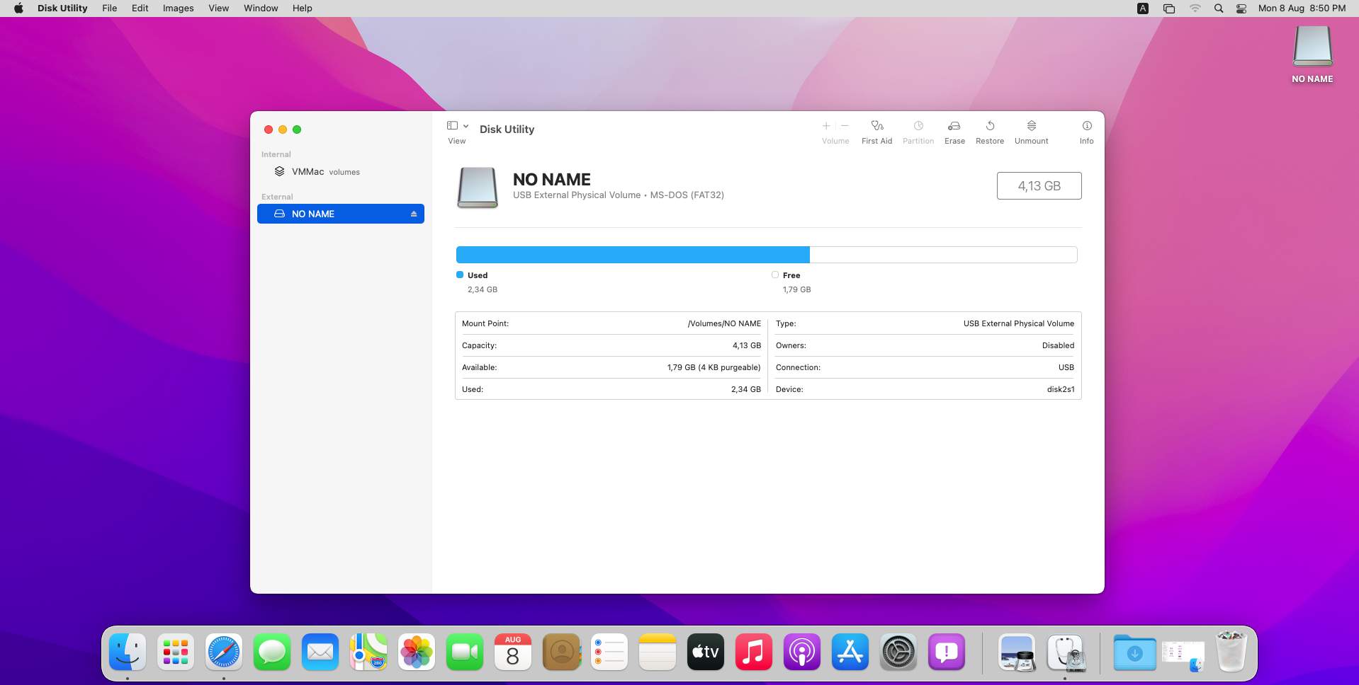 MacOS Disk Utility With Selected USB Flash Drive