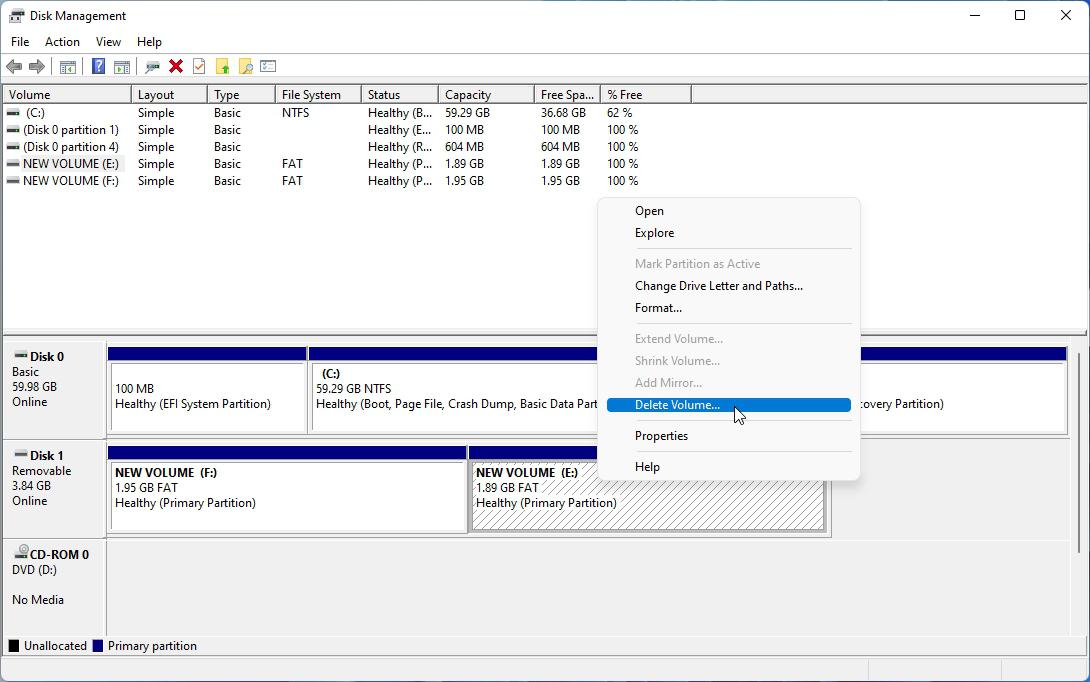 Windows 11 Disk Management Delete Volume On Flash Drive