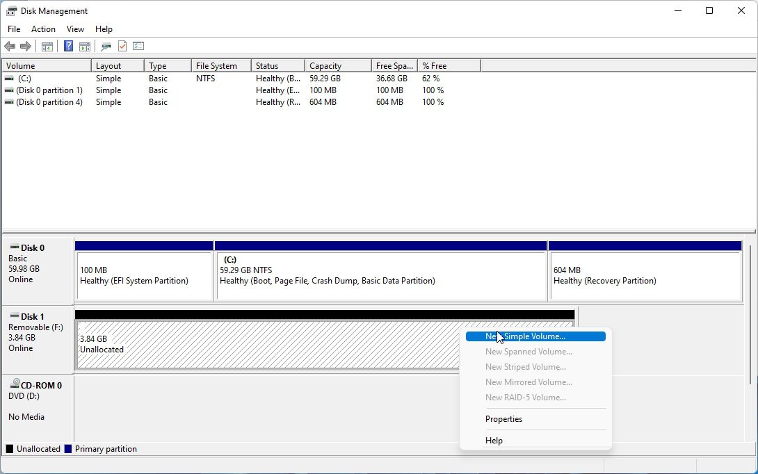 Windows 11 Disk Management New Simple Volume