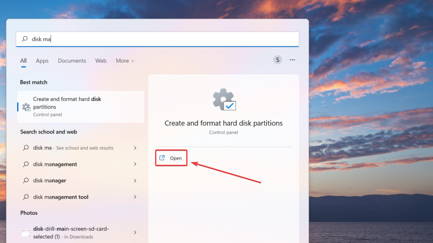 accéder à la gestion du disque sur Windows
