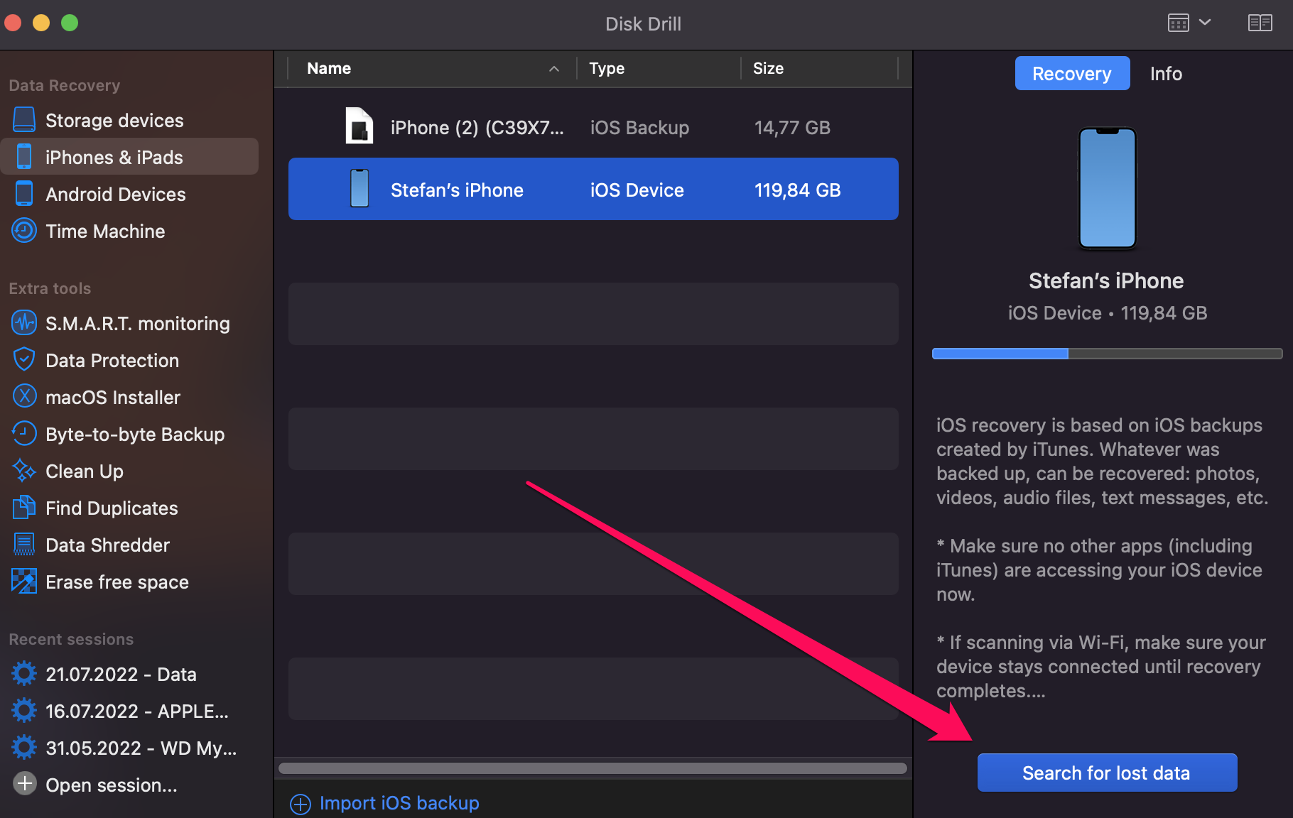 disk drill search for lost data