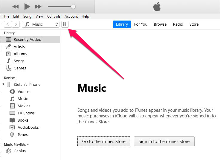 select your iphone in itunes