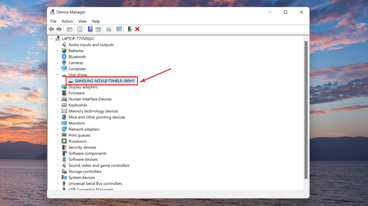 Sélection de lecteur sur Disk Manager