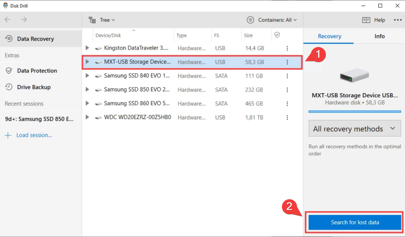Sélection du lecteur sur une perceuse en disque