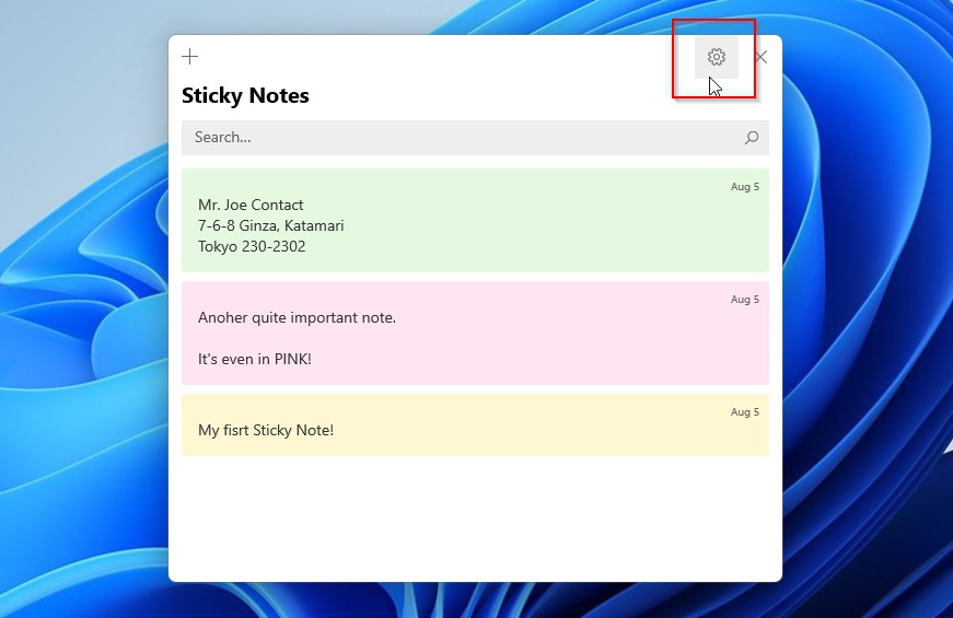 Access Sticky Notes Settings