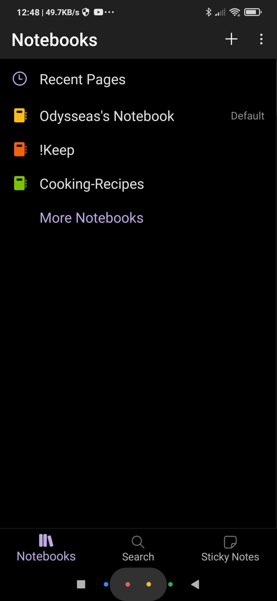 Android OneNote Main Page
