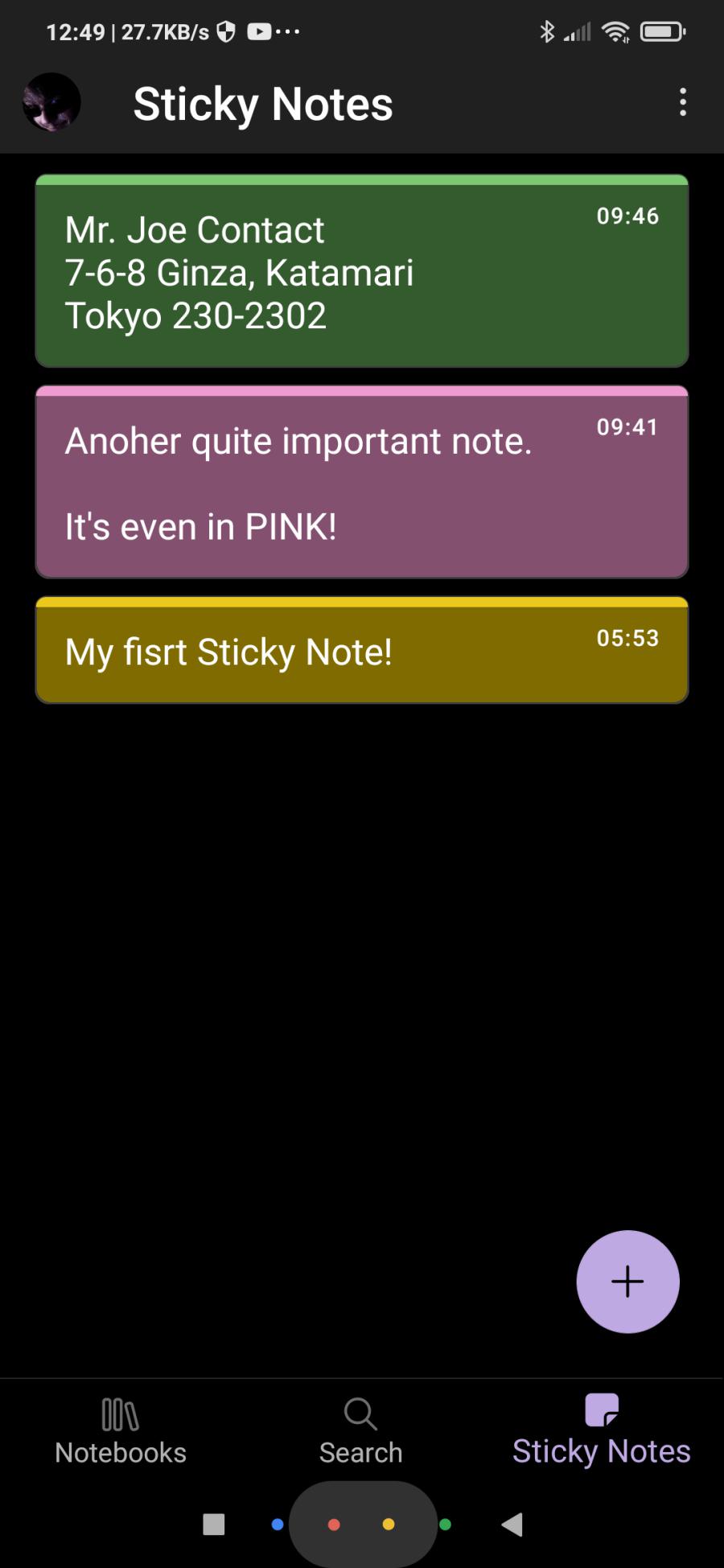 Android OneNote Sticky Notes
