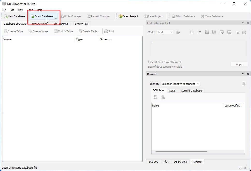 DB Browser Open Database