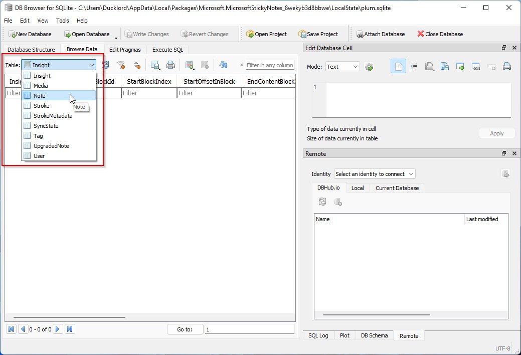 DB Browser Select Notes Table