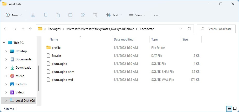 File Explorer Locate StickyNotes Folder