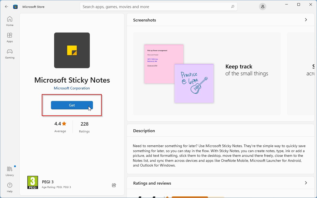 Microsoft Store Sticky Notes Get