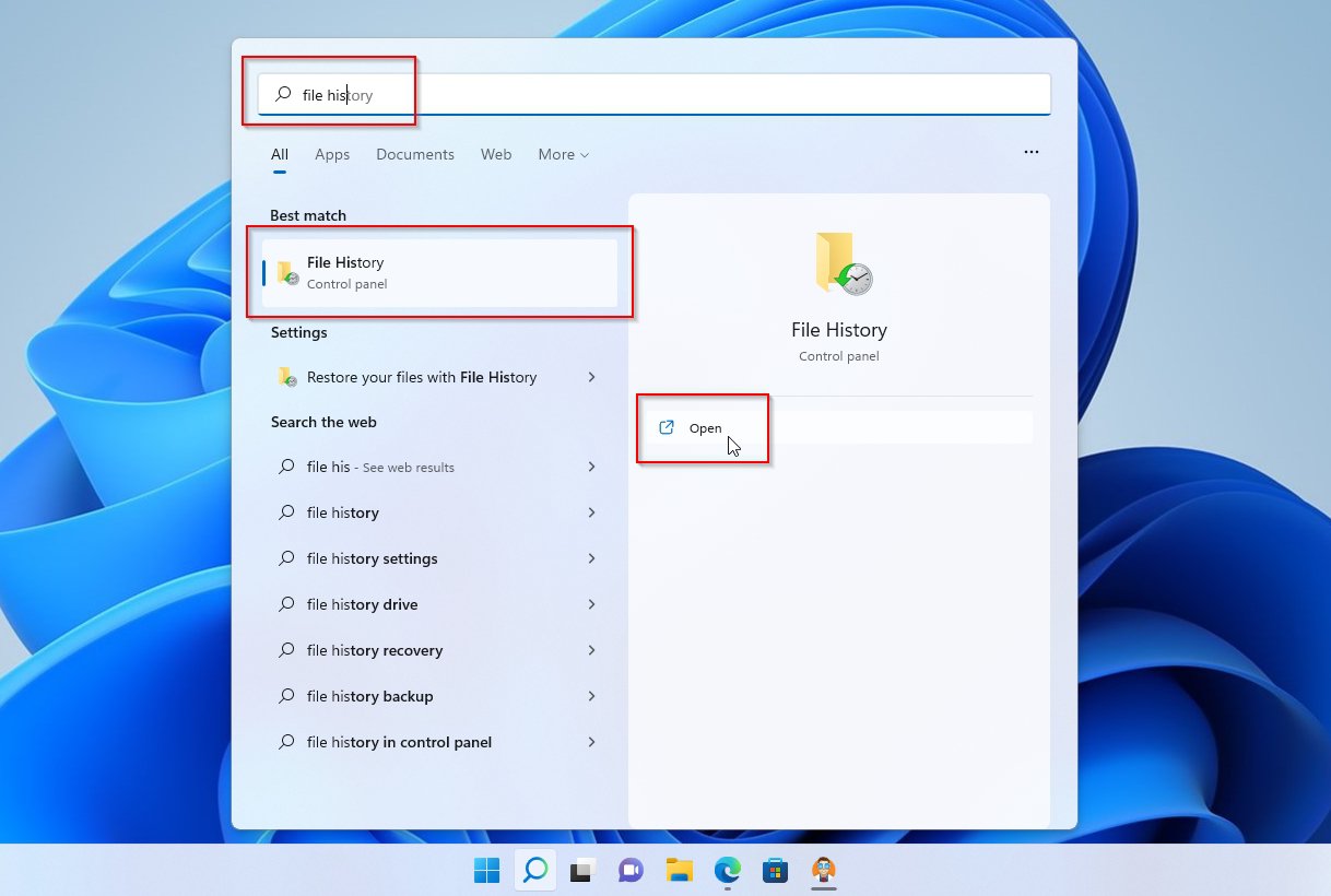 Seeking File History From Windows 11 Start Menu