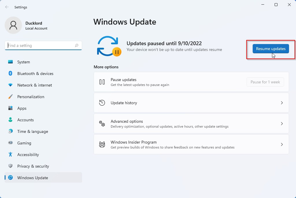 Windows Update Resume Updates