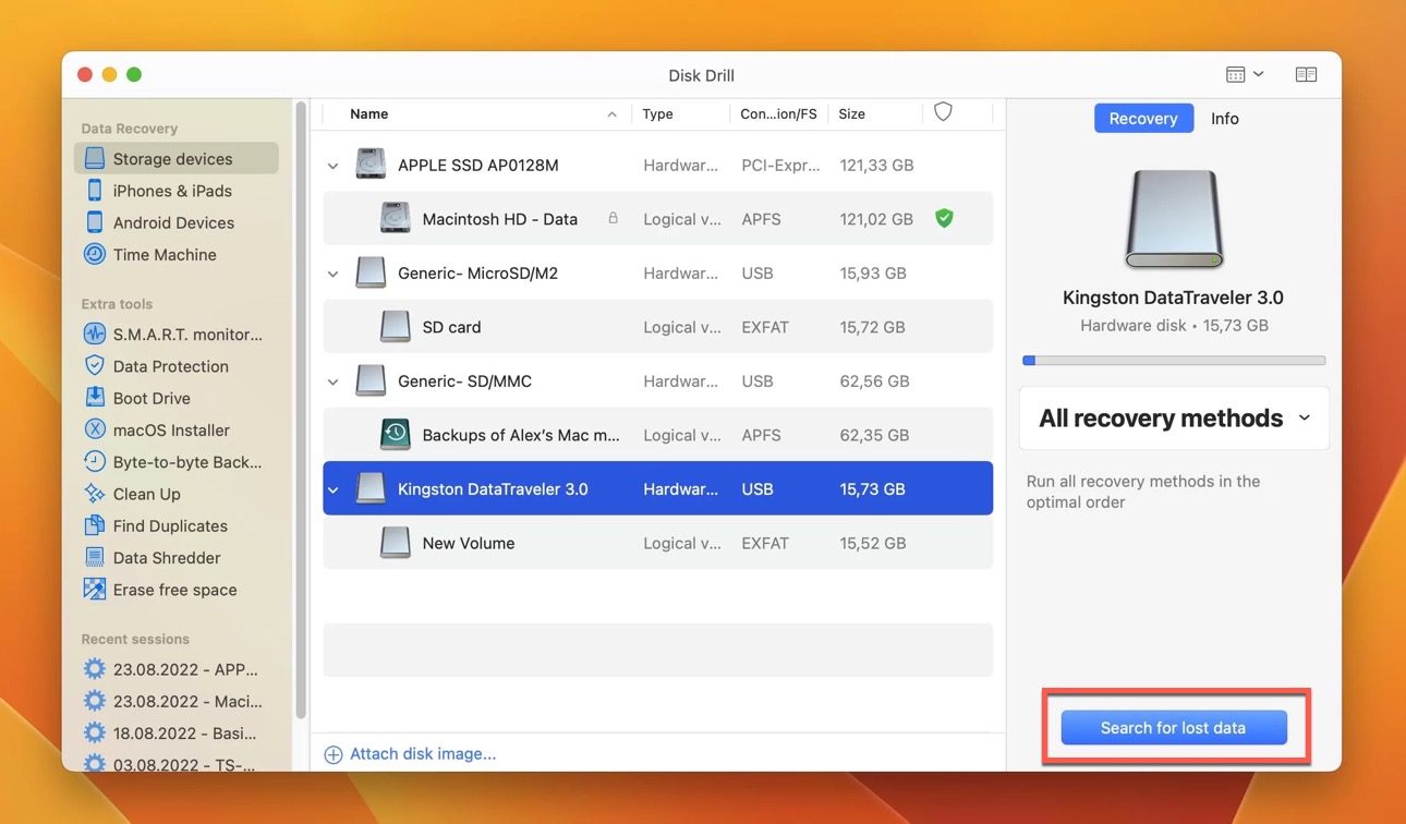 disk drill search for lost data