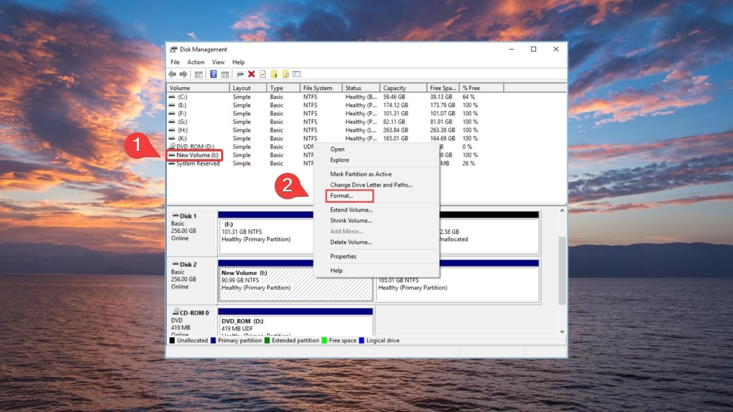 formatting a drive from disk management