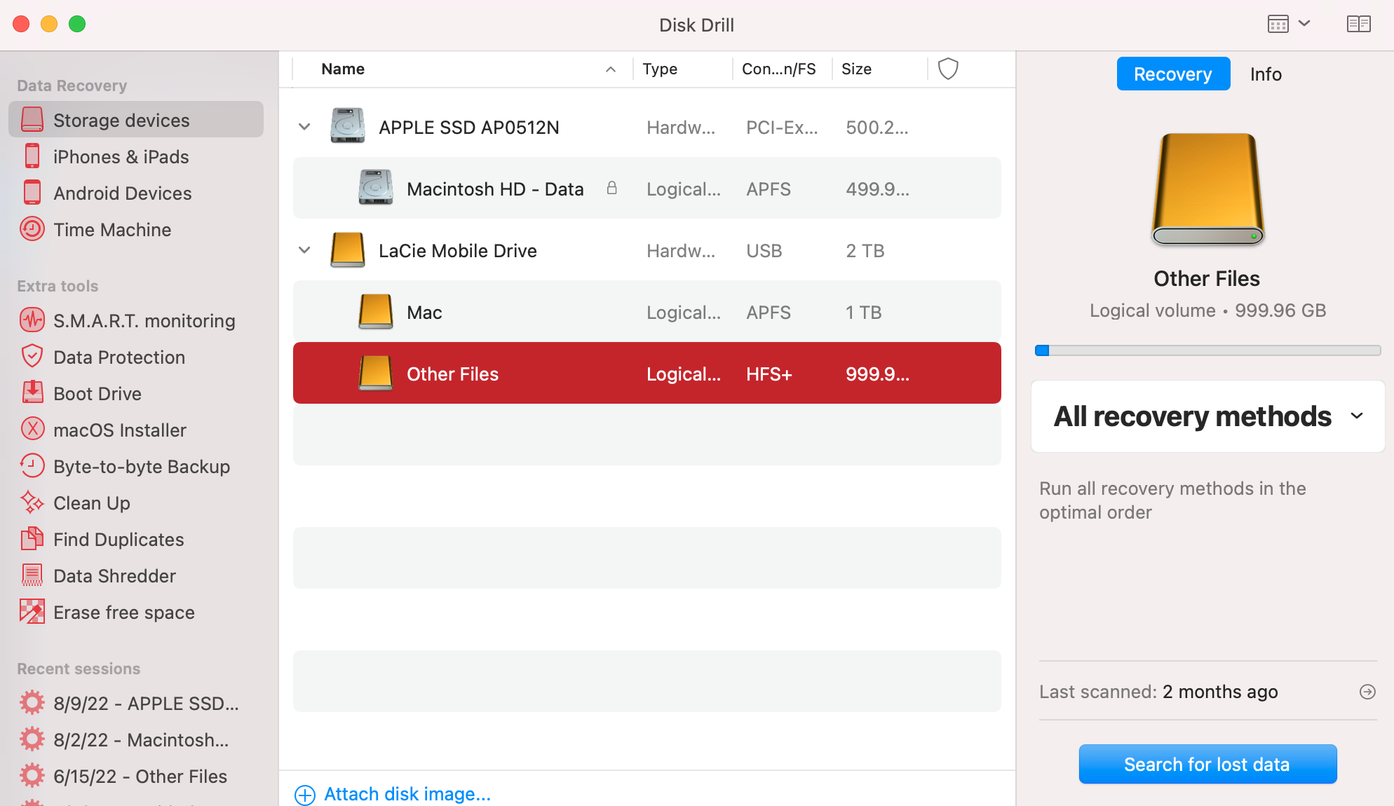 search for lost data using external drive recovery software
