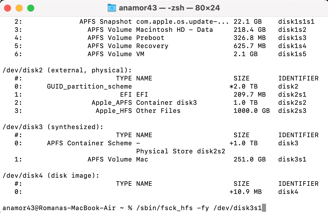 fsck command terminal