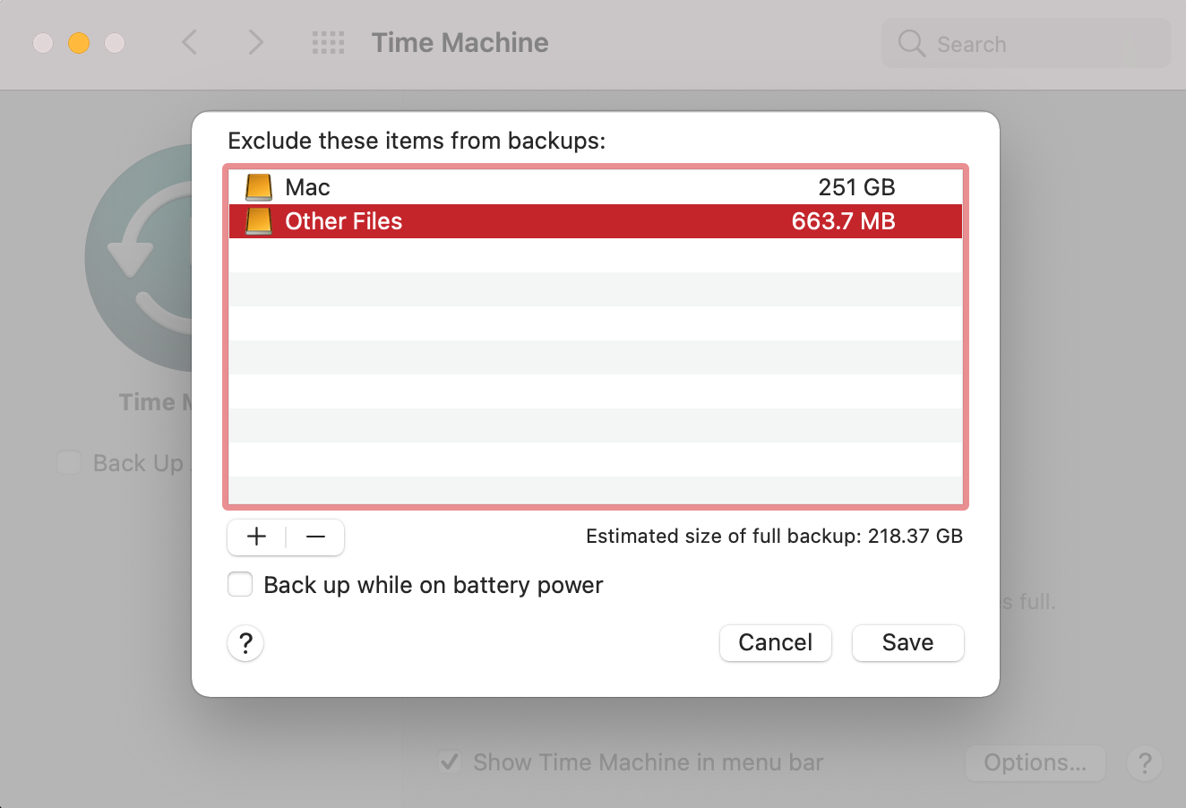 exclude drive from time machine preferences