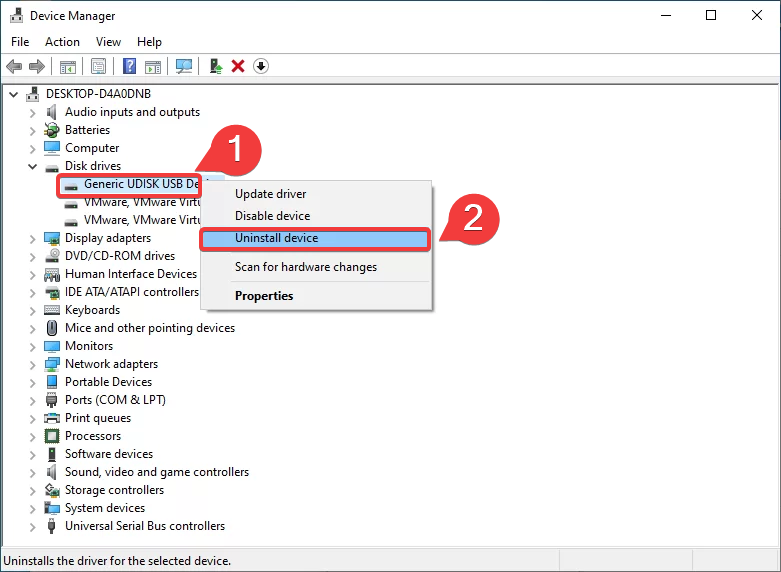 uninstalling driver from device manager