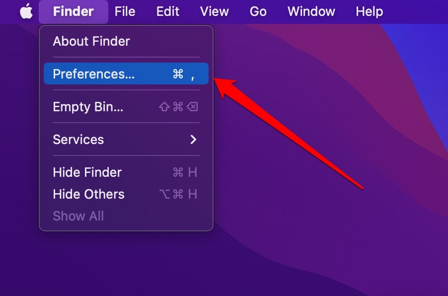 finder preferences menu on mac
