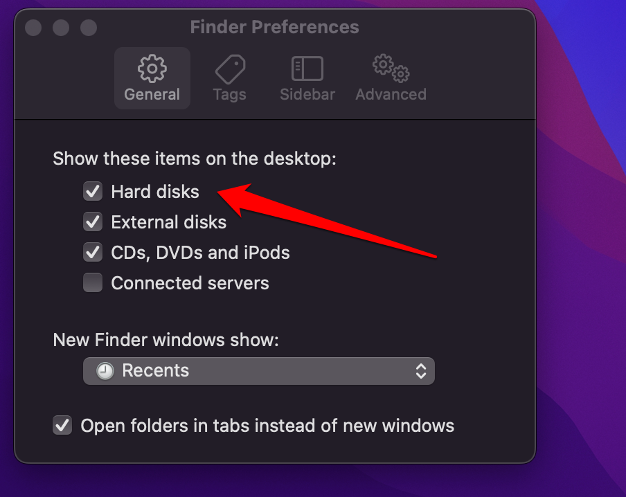 show hard disk on desktop on mac