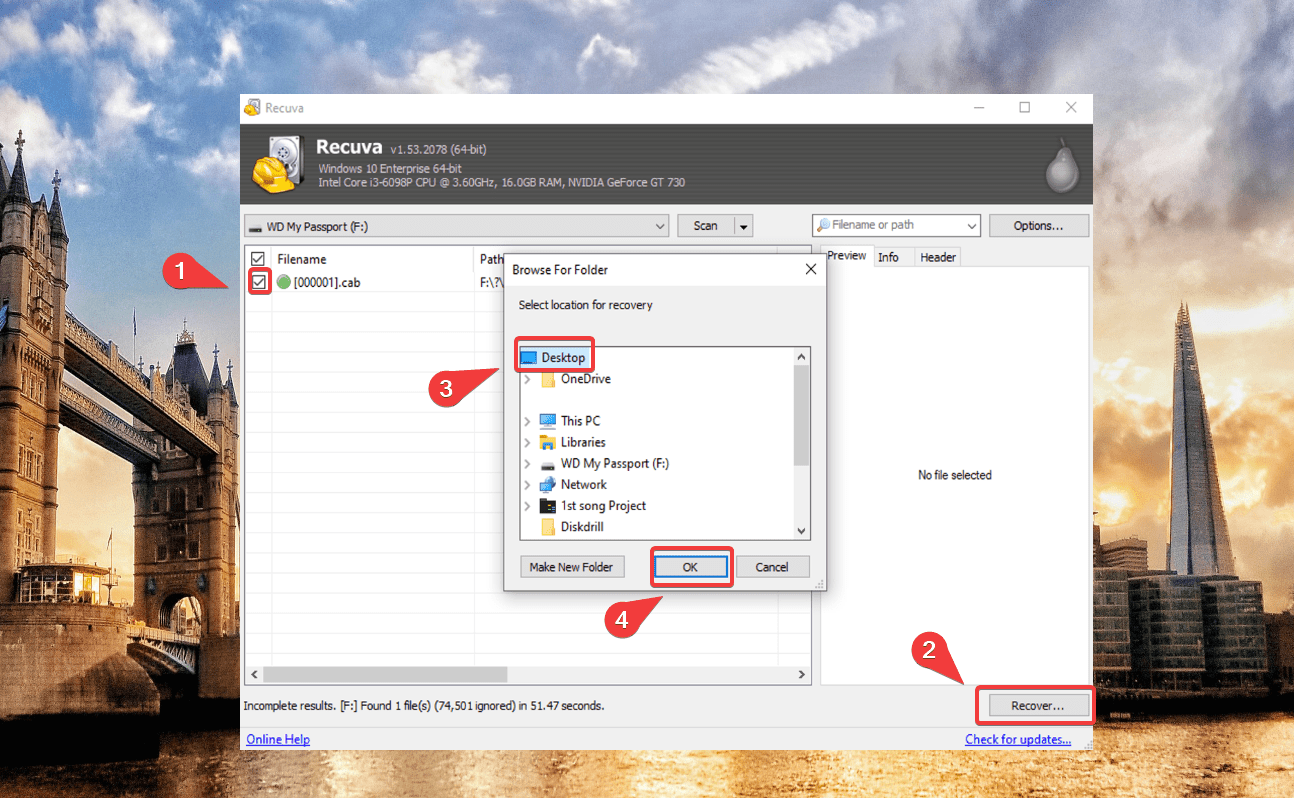 selecting files for recovery in recuva