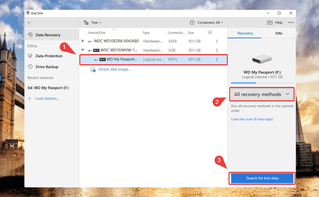 selecting drive from disk drill