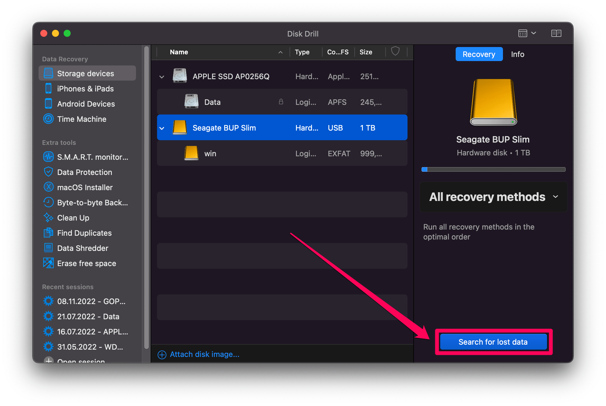 all recovery methods using disk drill on mac