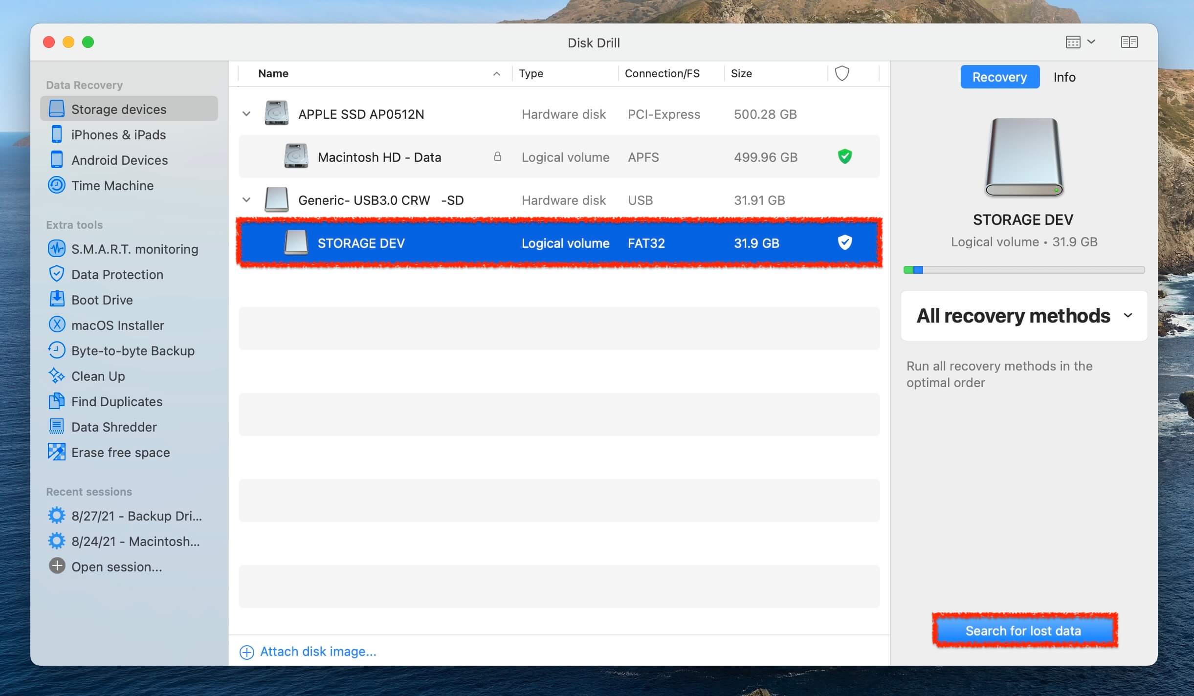 scanning sd card in disk drill