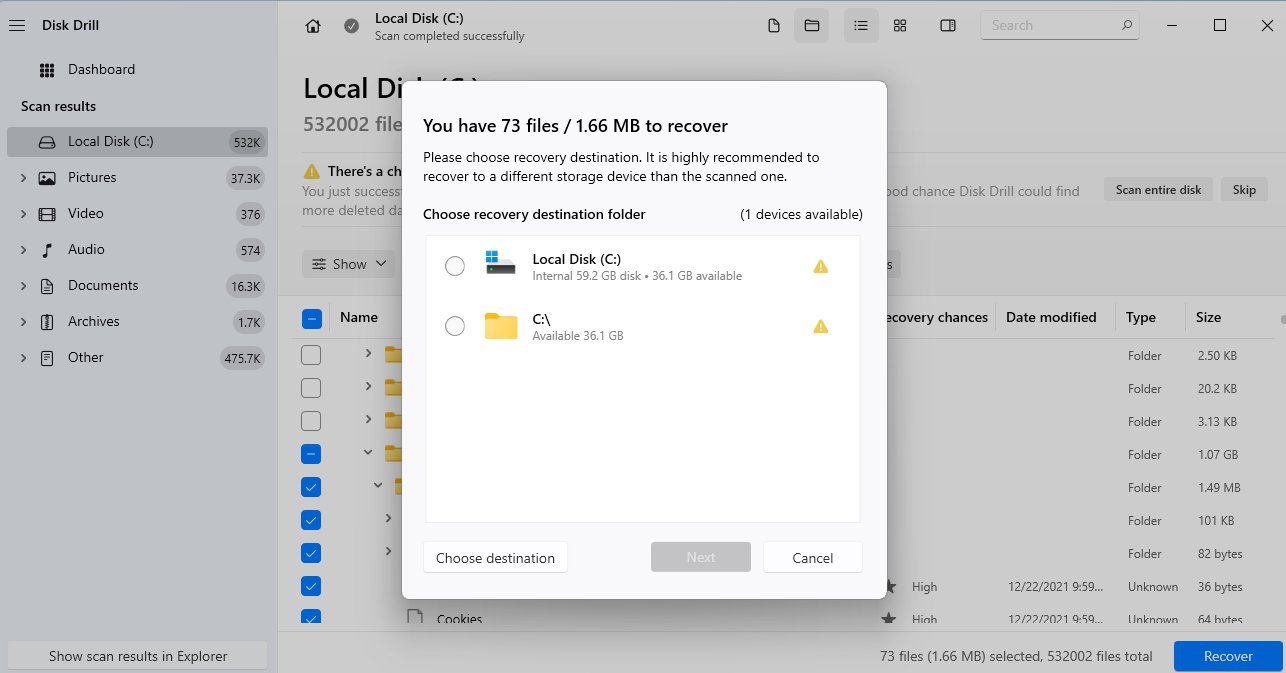 Disk Drill Select Destination